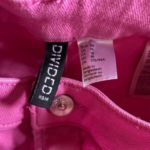 H&M Divided Bright Pink Wide-Leg High Waist Jeans Sz 16
